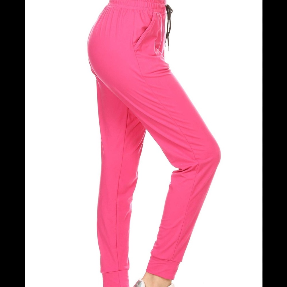NWT Women's Leggings Depot Large Pink Solid Activewear Jogger Track Cuff Pants